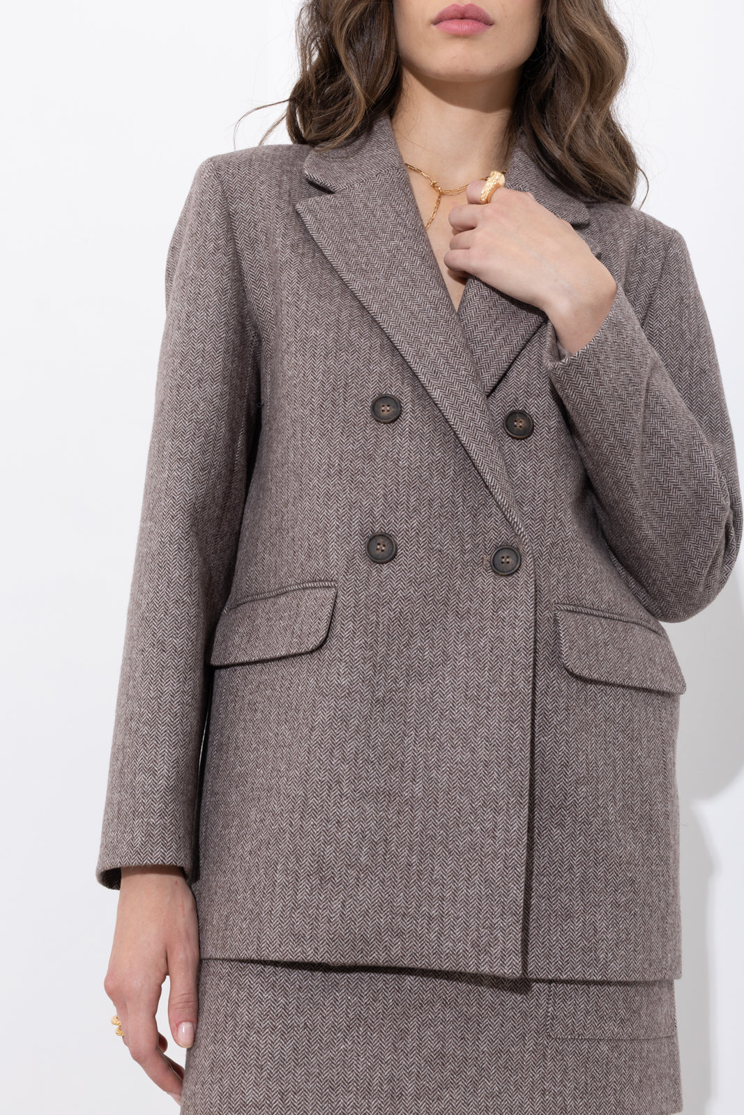 Double-breasted faux-plain wool jacket