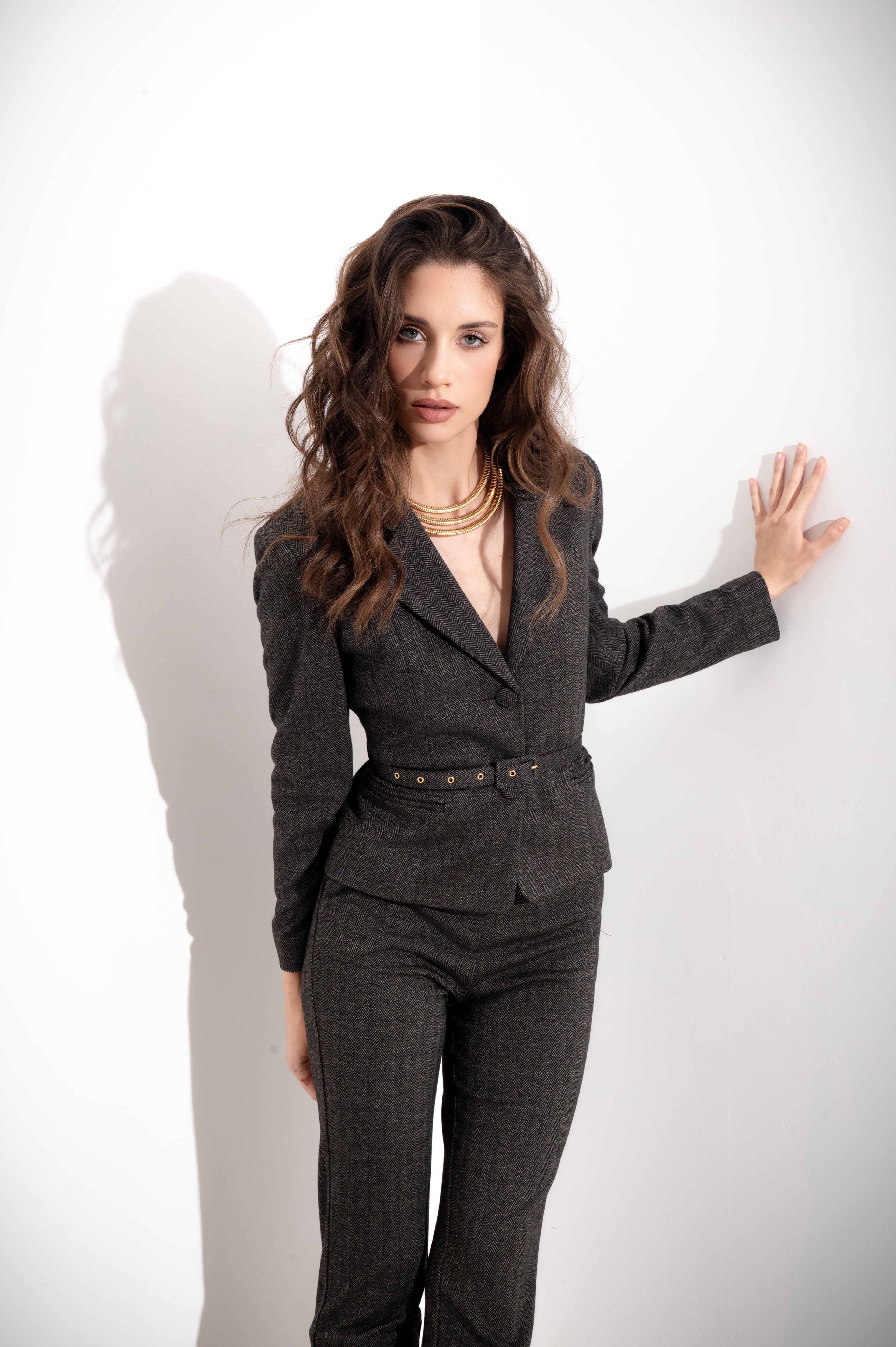 Giacca corta monopetto con cinta