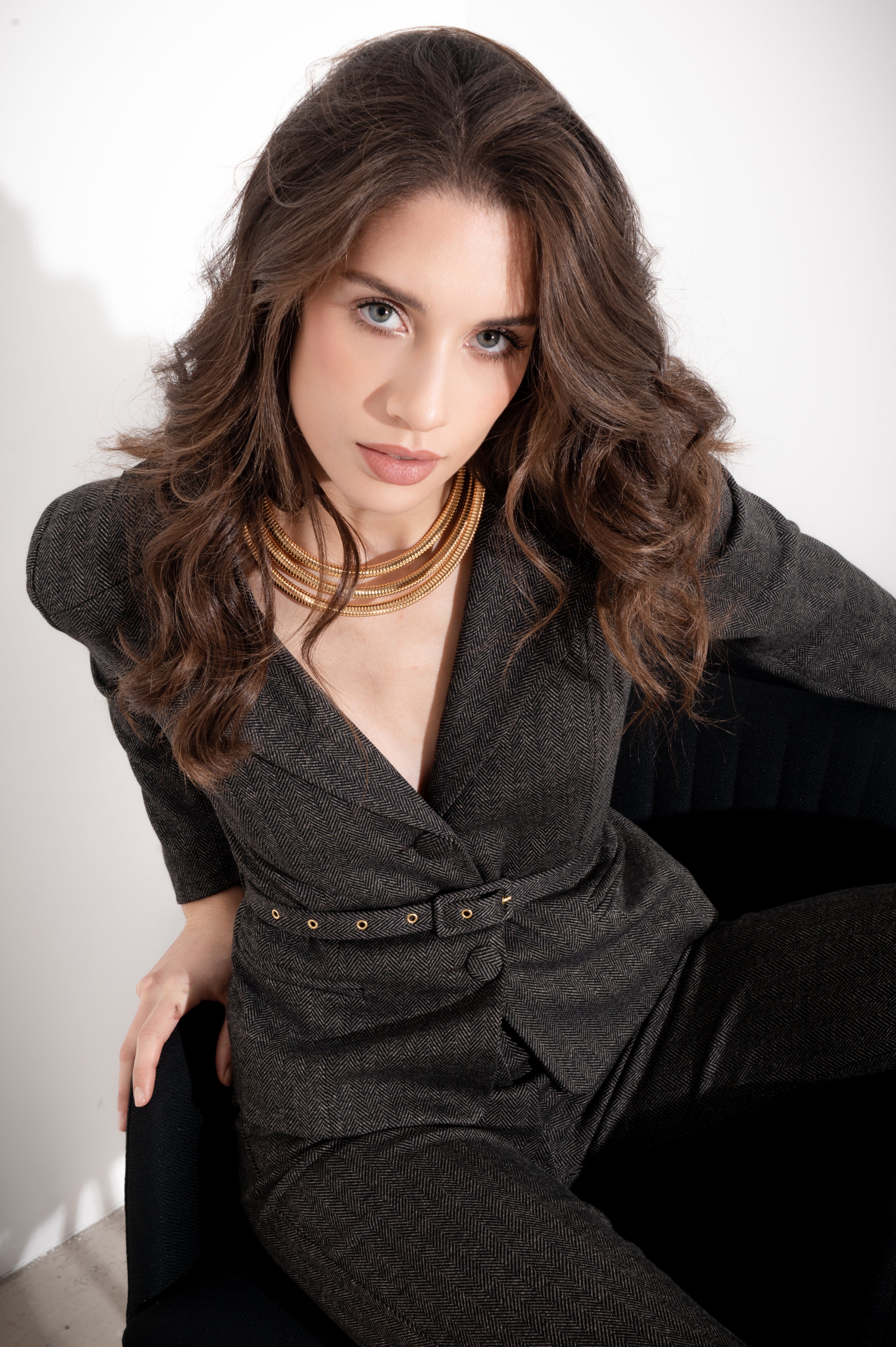 Giacca corta monopetto con cinta