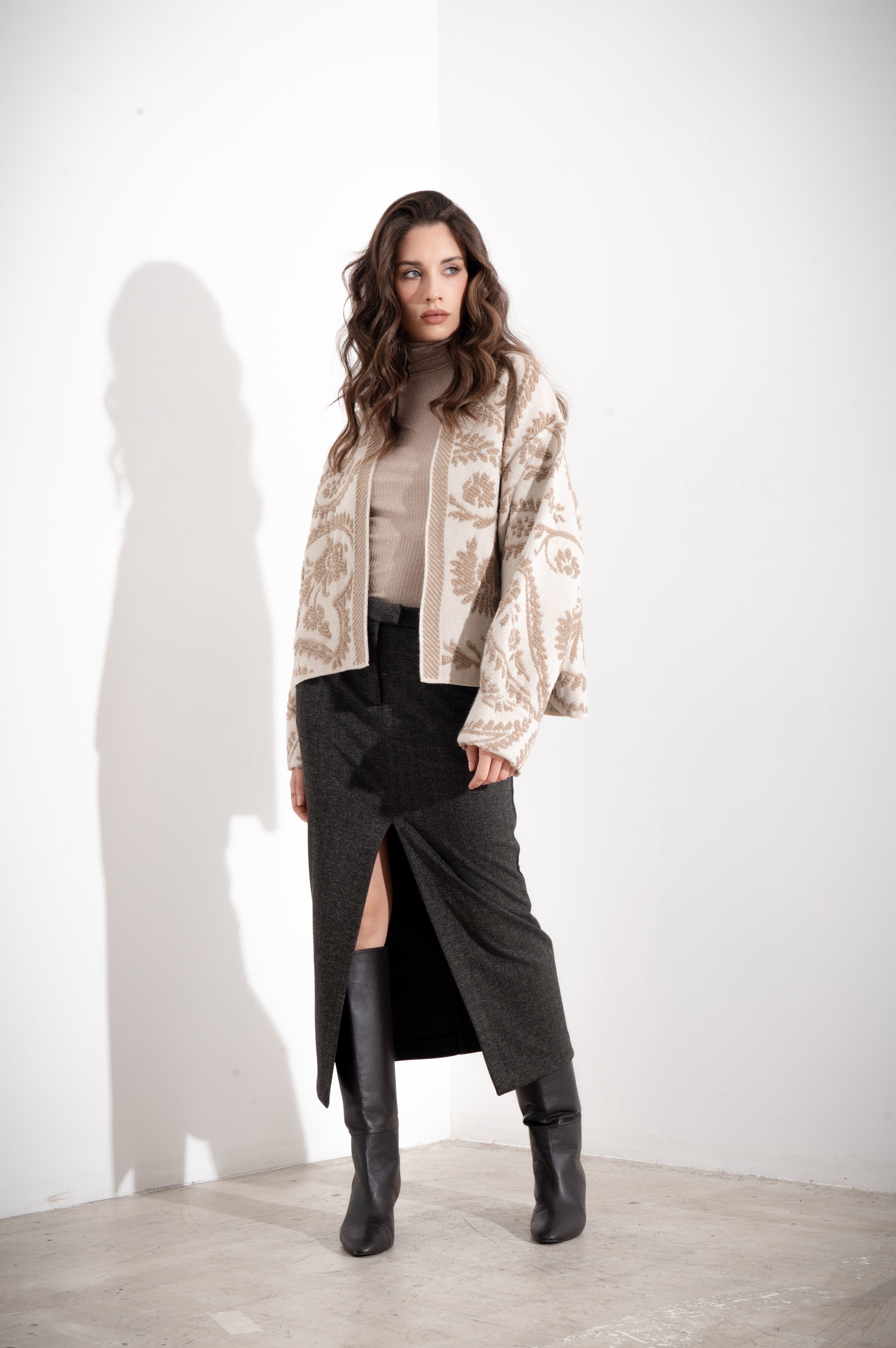 Cappotto corto senza chiusura in maglia