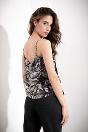 Top stampato con pizzo