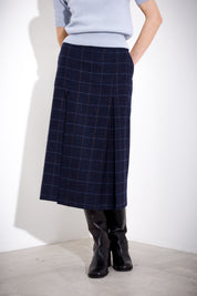 Wool and silk check midi skirt