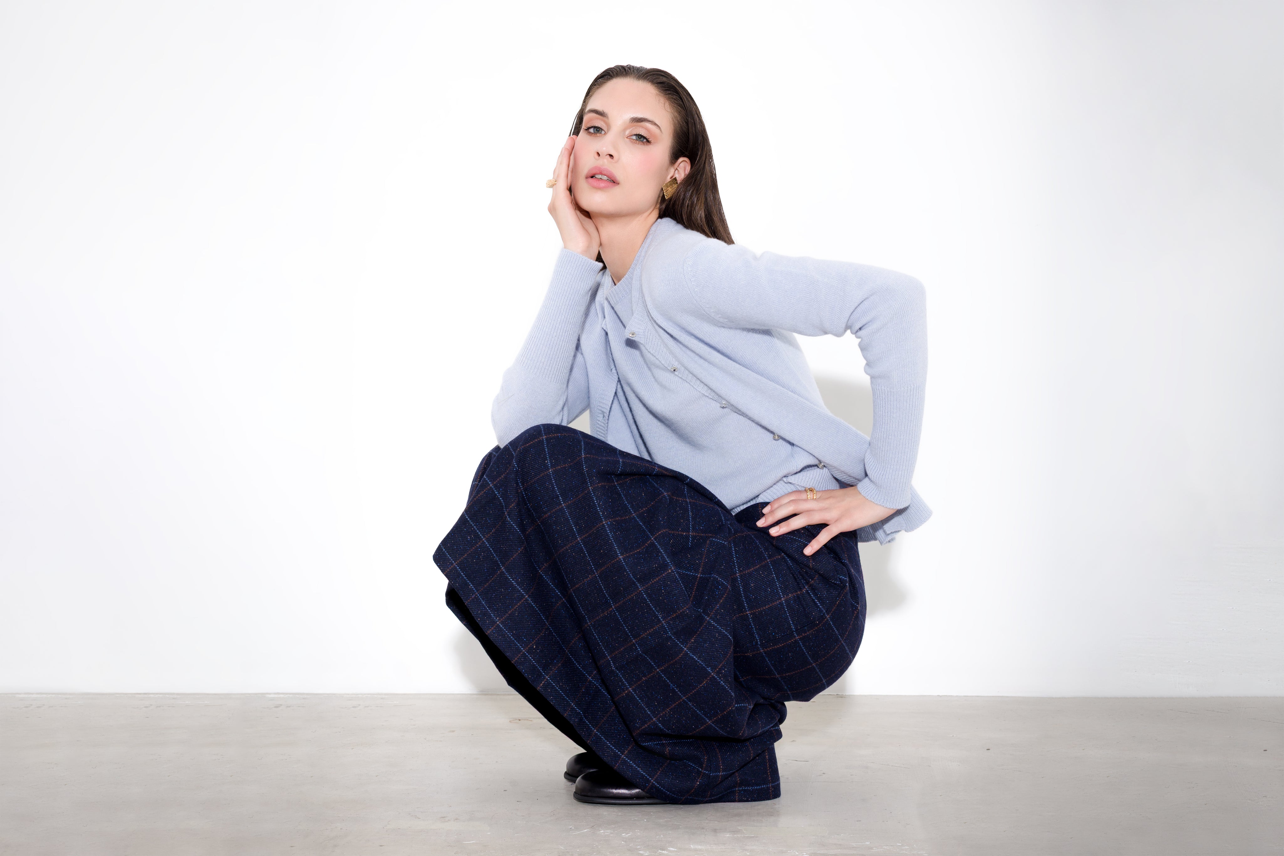 Wool and silk check midi skirt