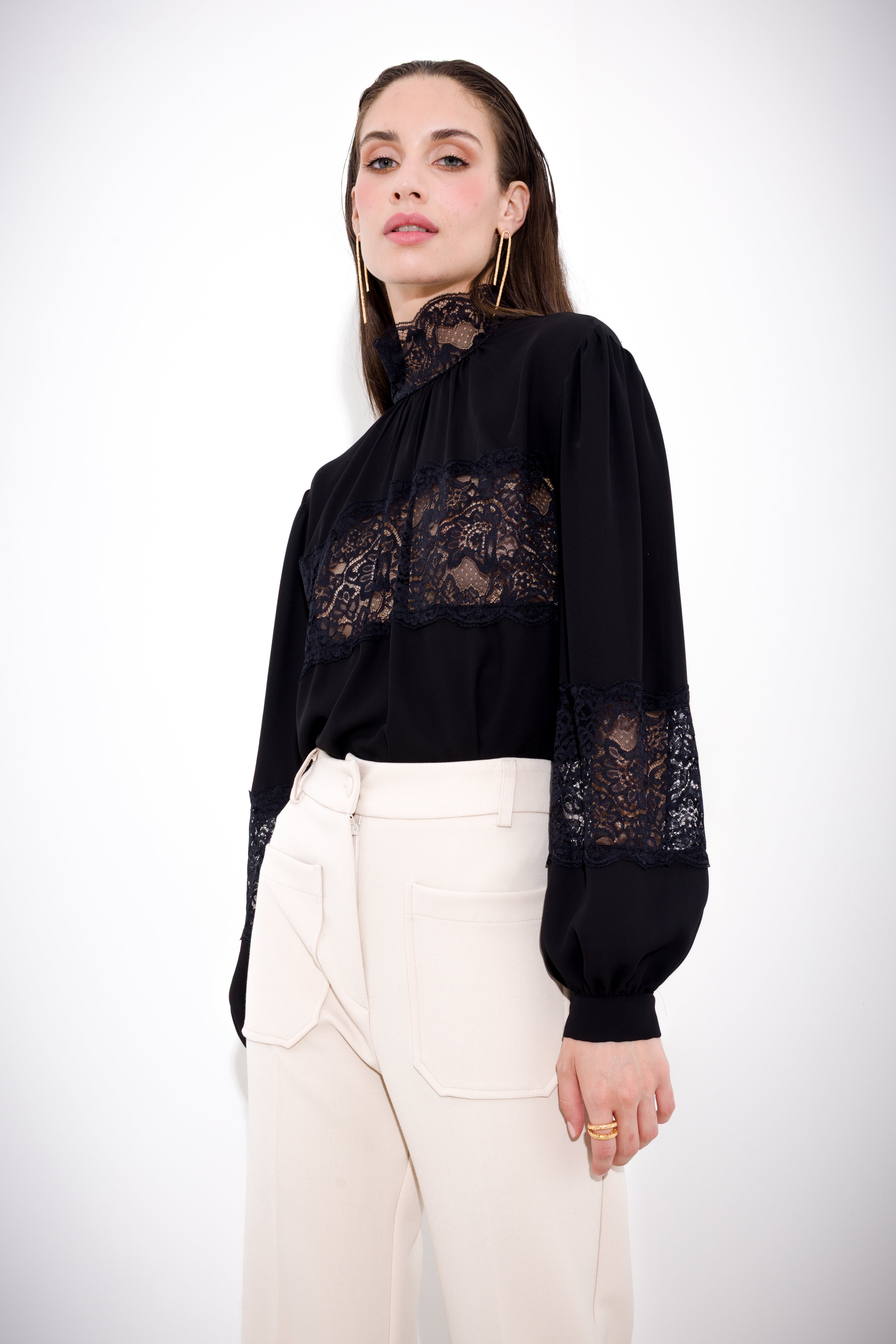 Double crepe flared trousers