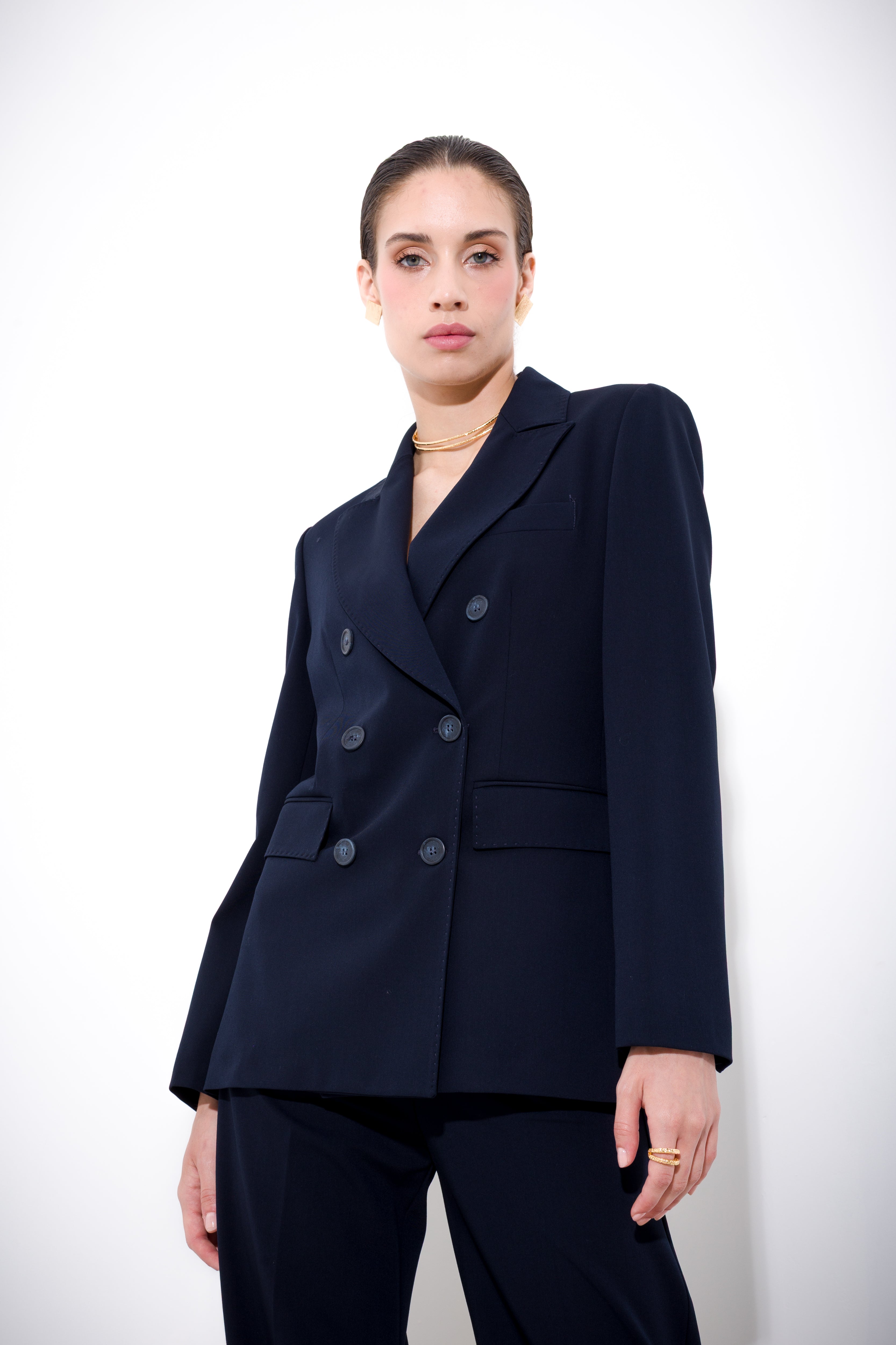 Double-breasted wool canvas jacket