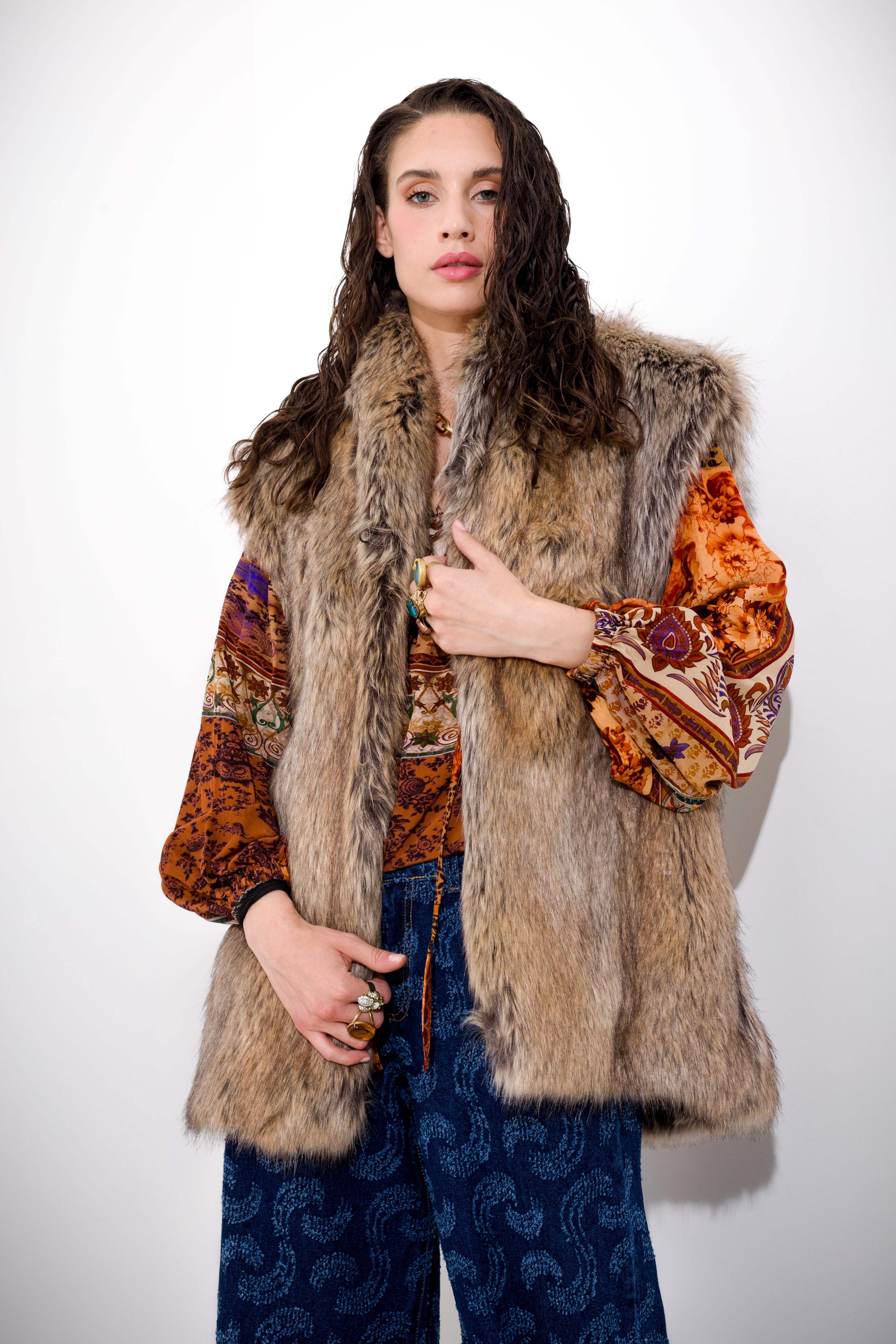 K KULTURE long faux fur vest
