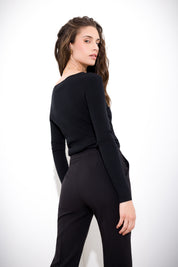 Ribbed boat neck sweater