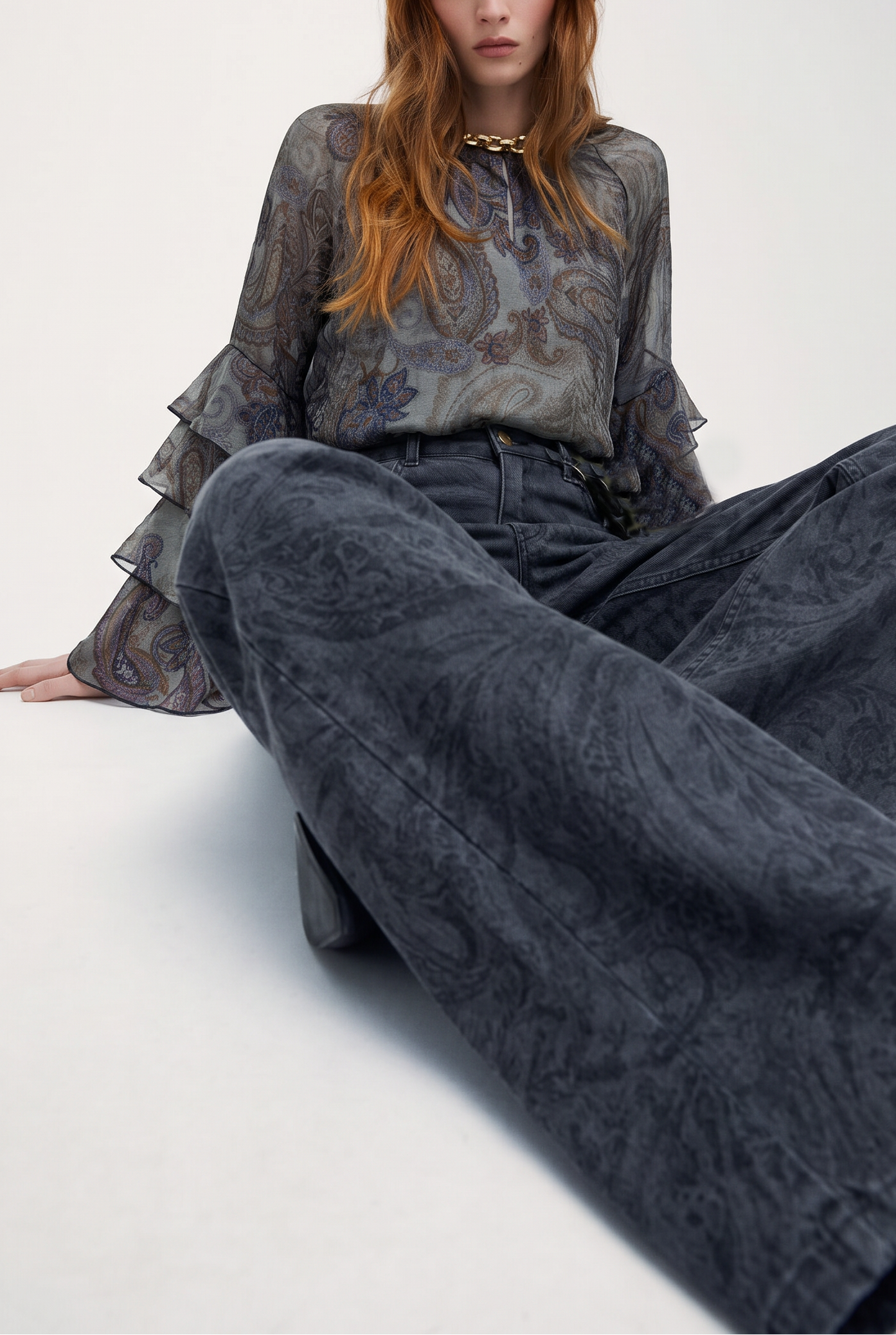 Jeans palazzo in denim stampato