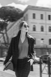 Single-breasted blazer in wool and silk check