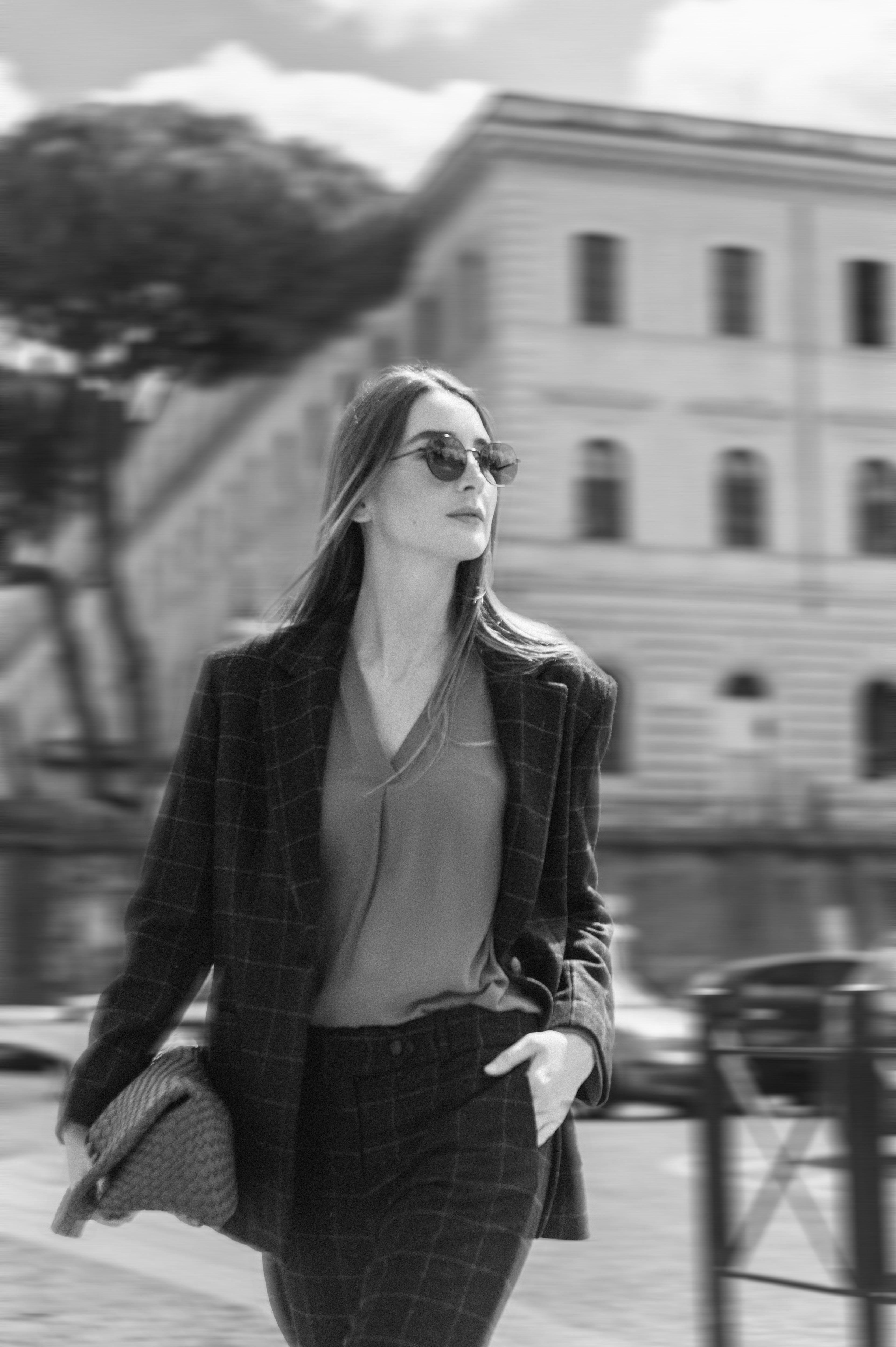 Single-breasted blazer in wool and silk check