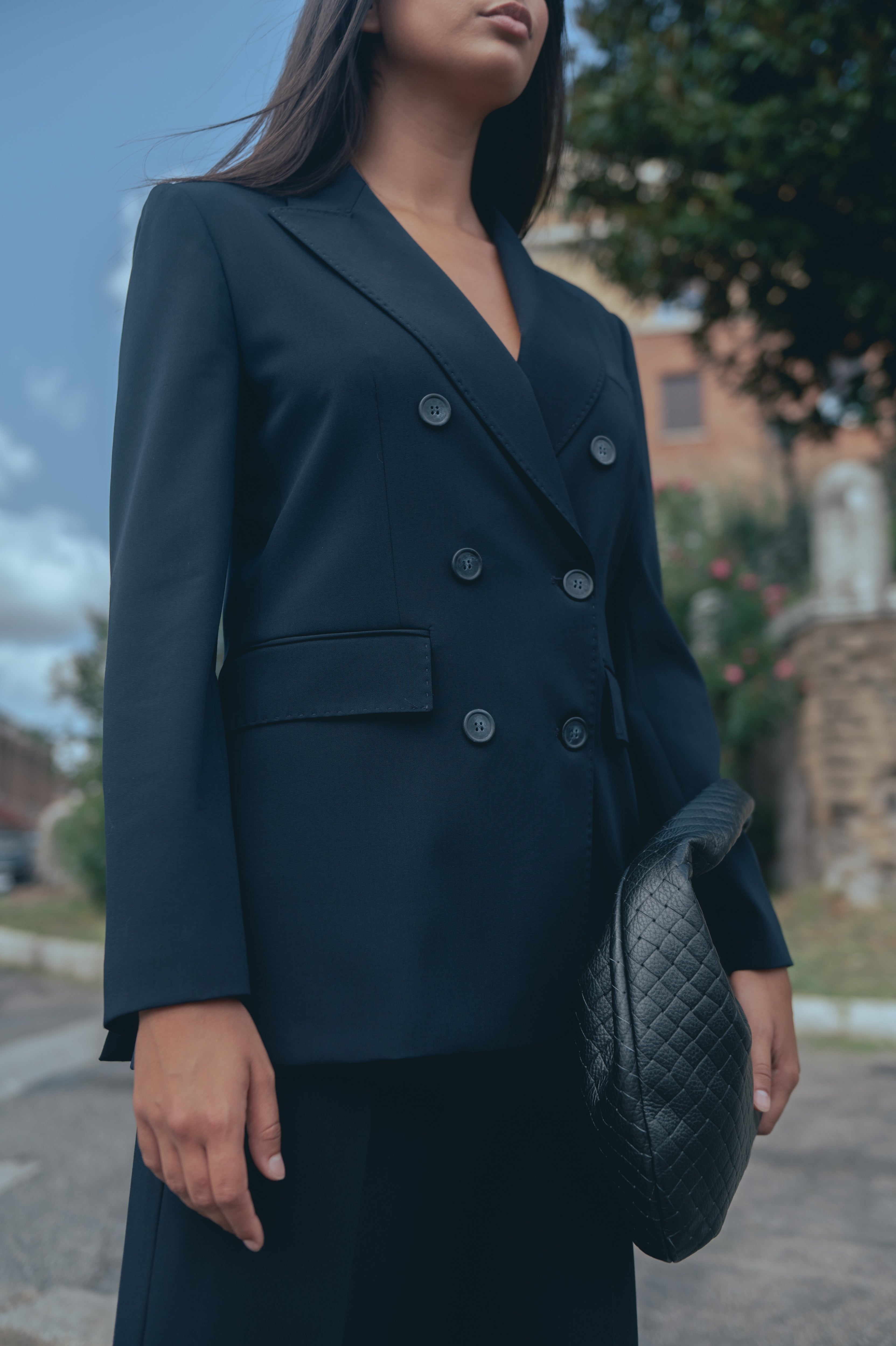 Double-breasted wool canvas jacket