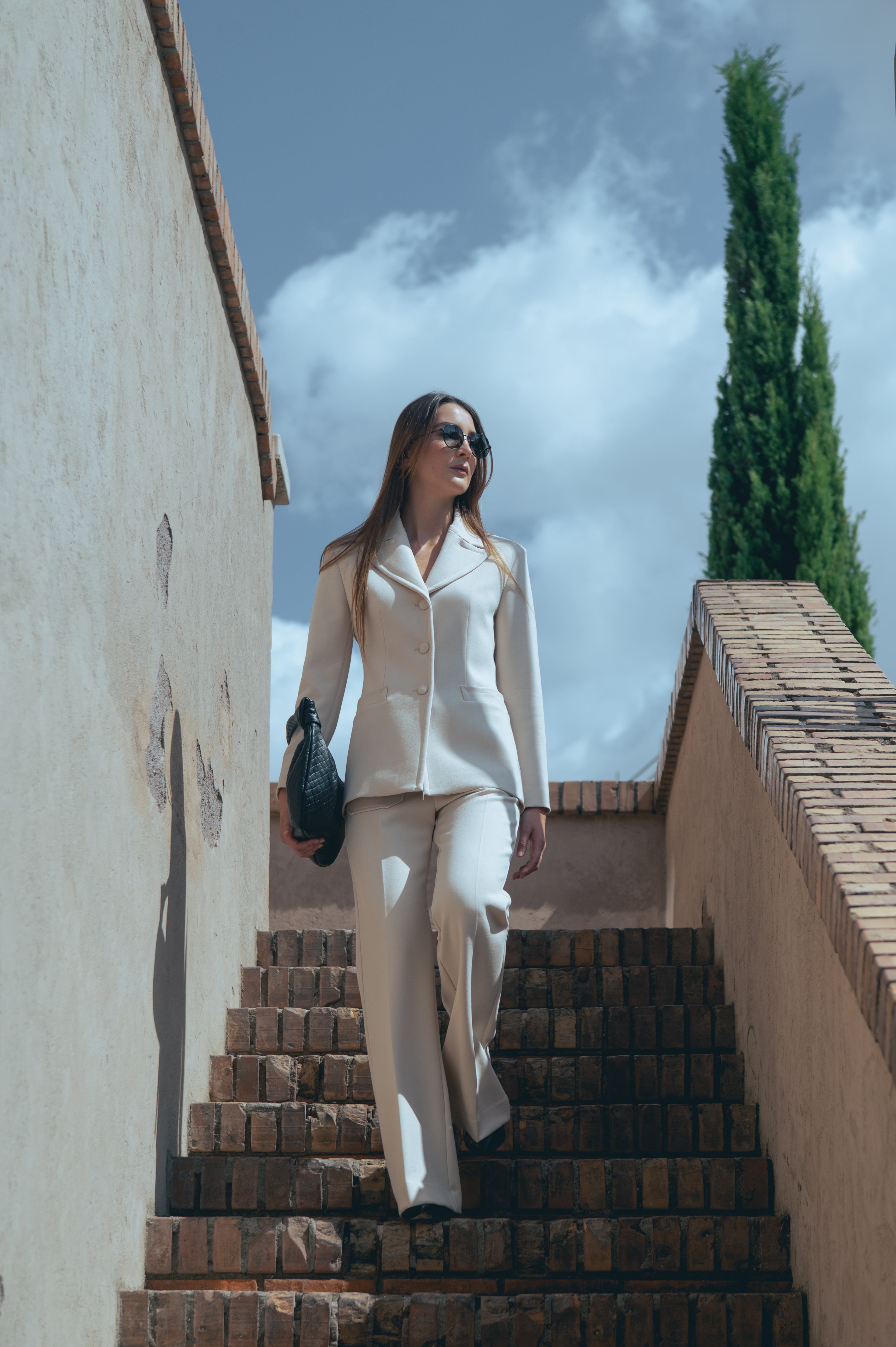Double crepe flared trousers