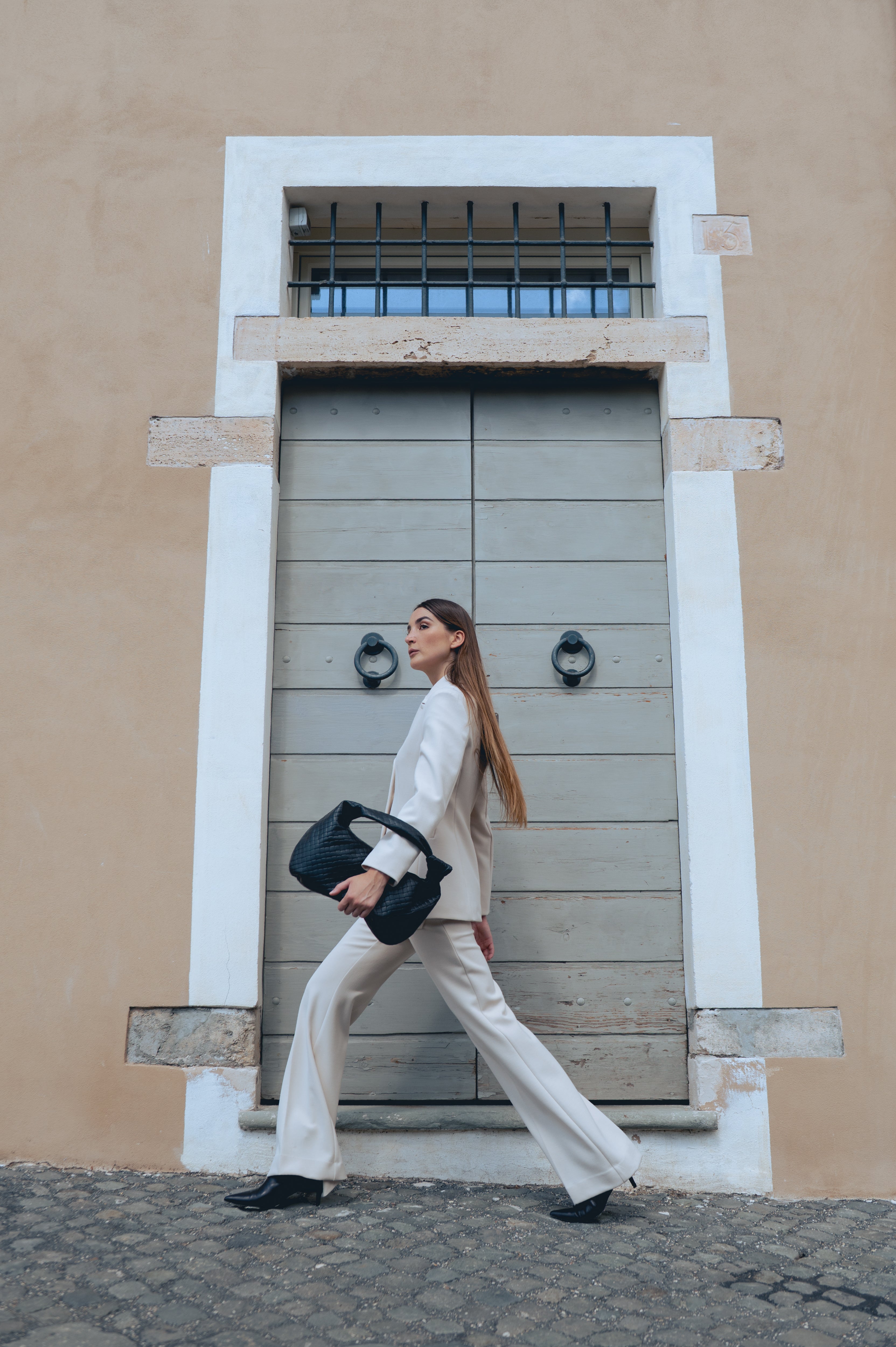 Double crepe flared trousers