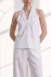 Top con scollo volants