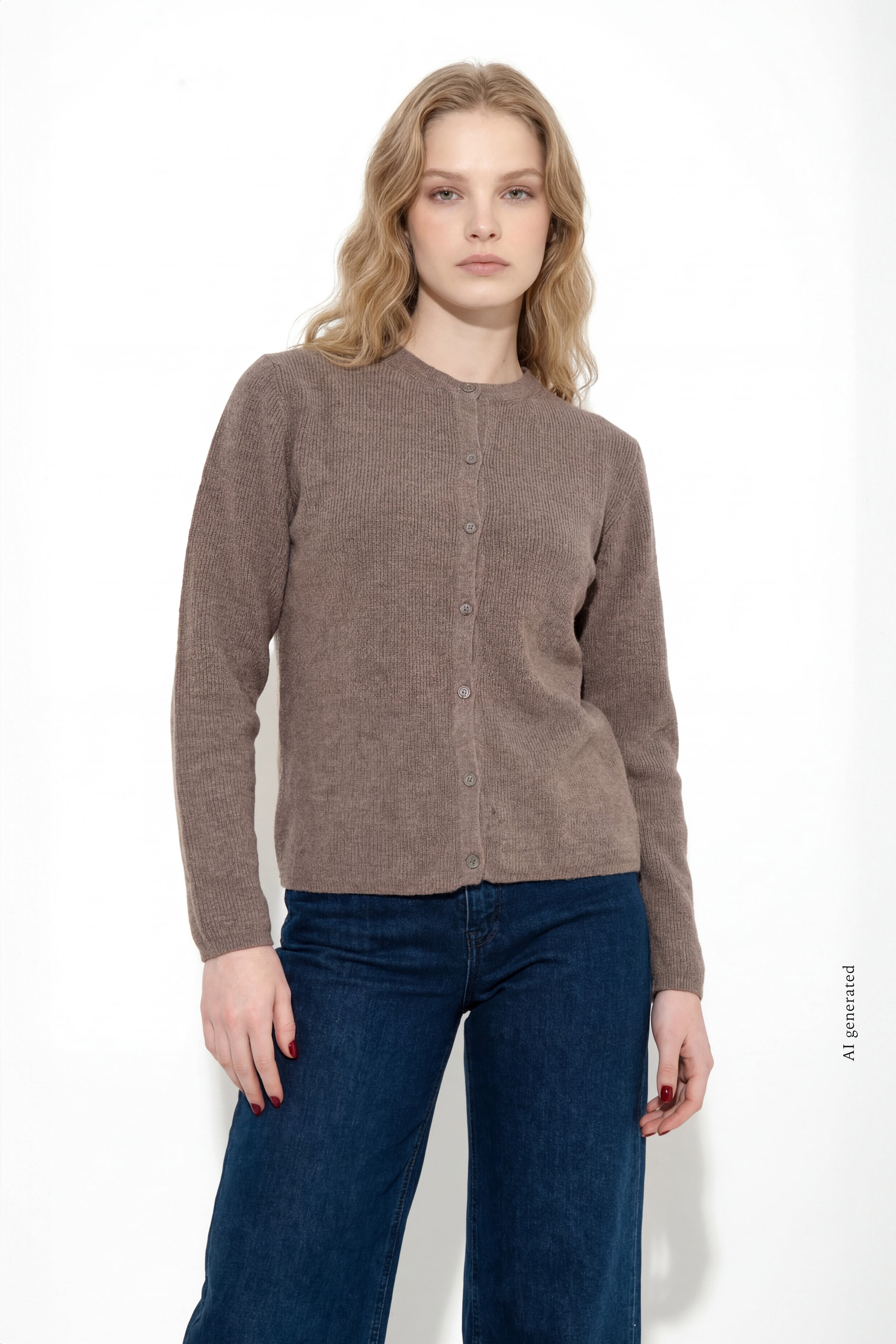 Cardigan girocollo in cachemire blend