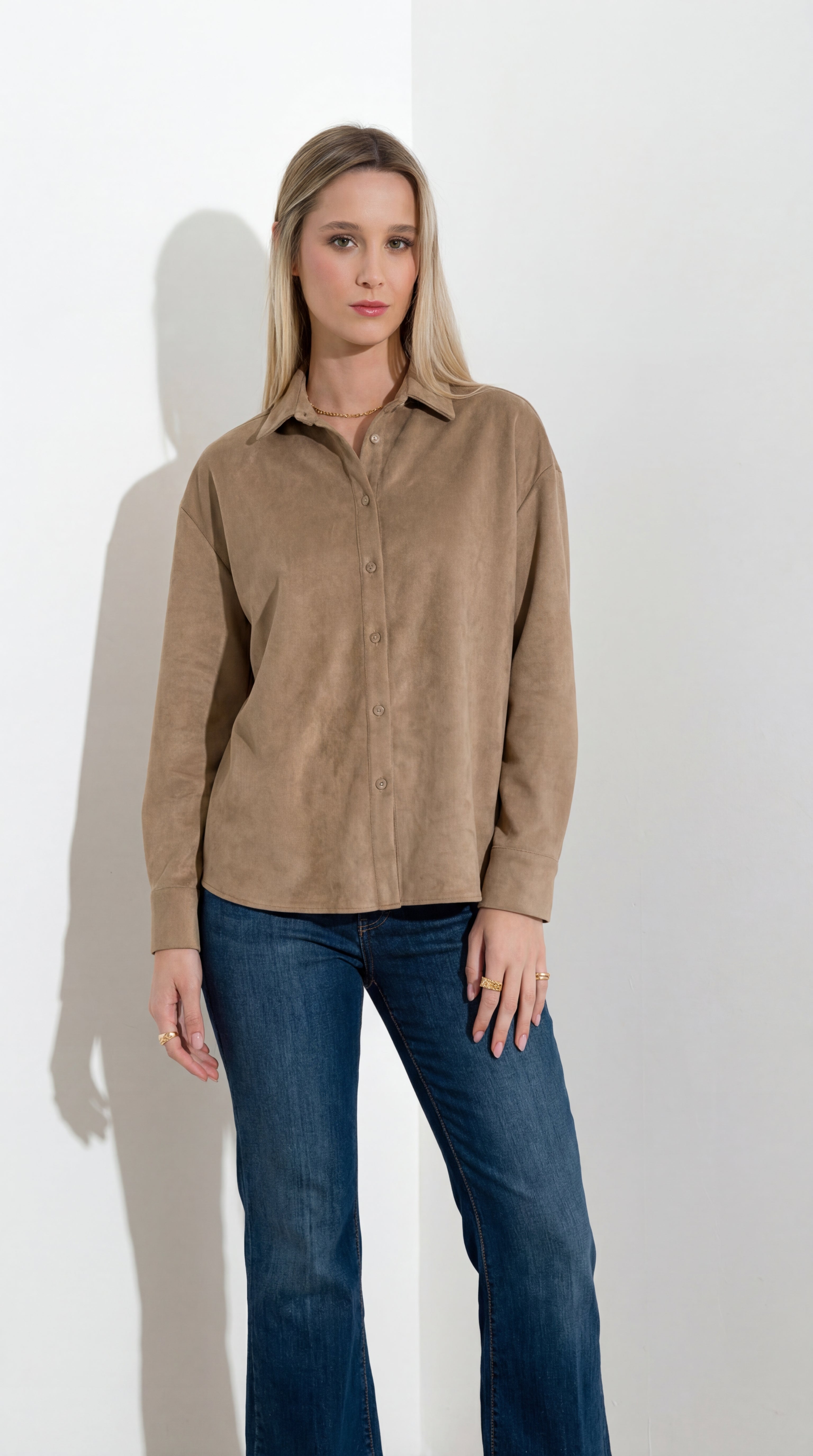 Bonded faux suede shirt jacket