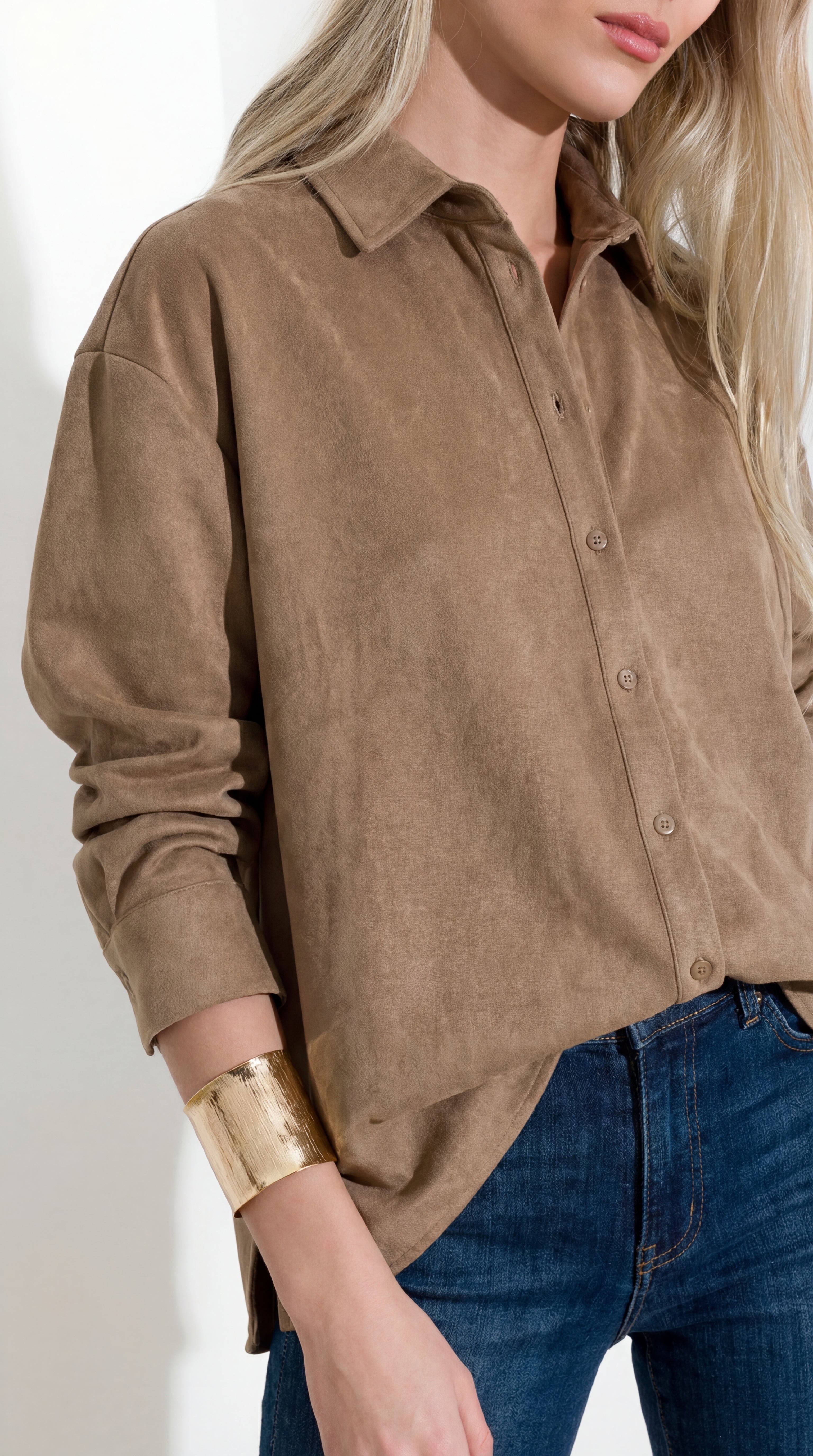 Bonded faux suede shirt jacket