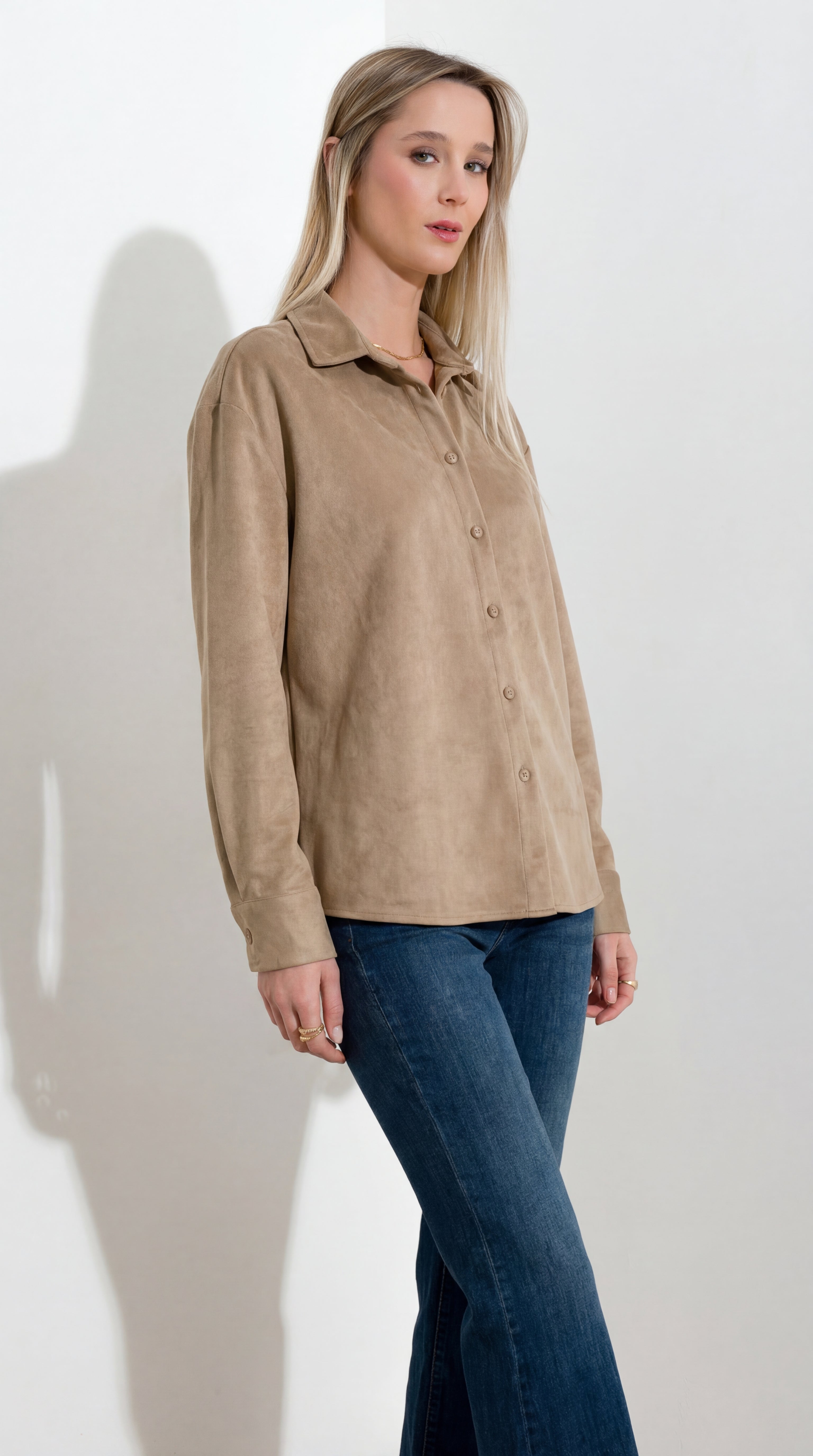 Bonded faux suede shirt jacket