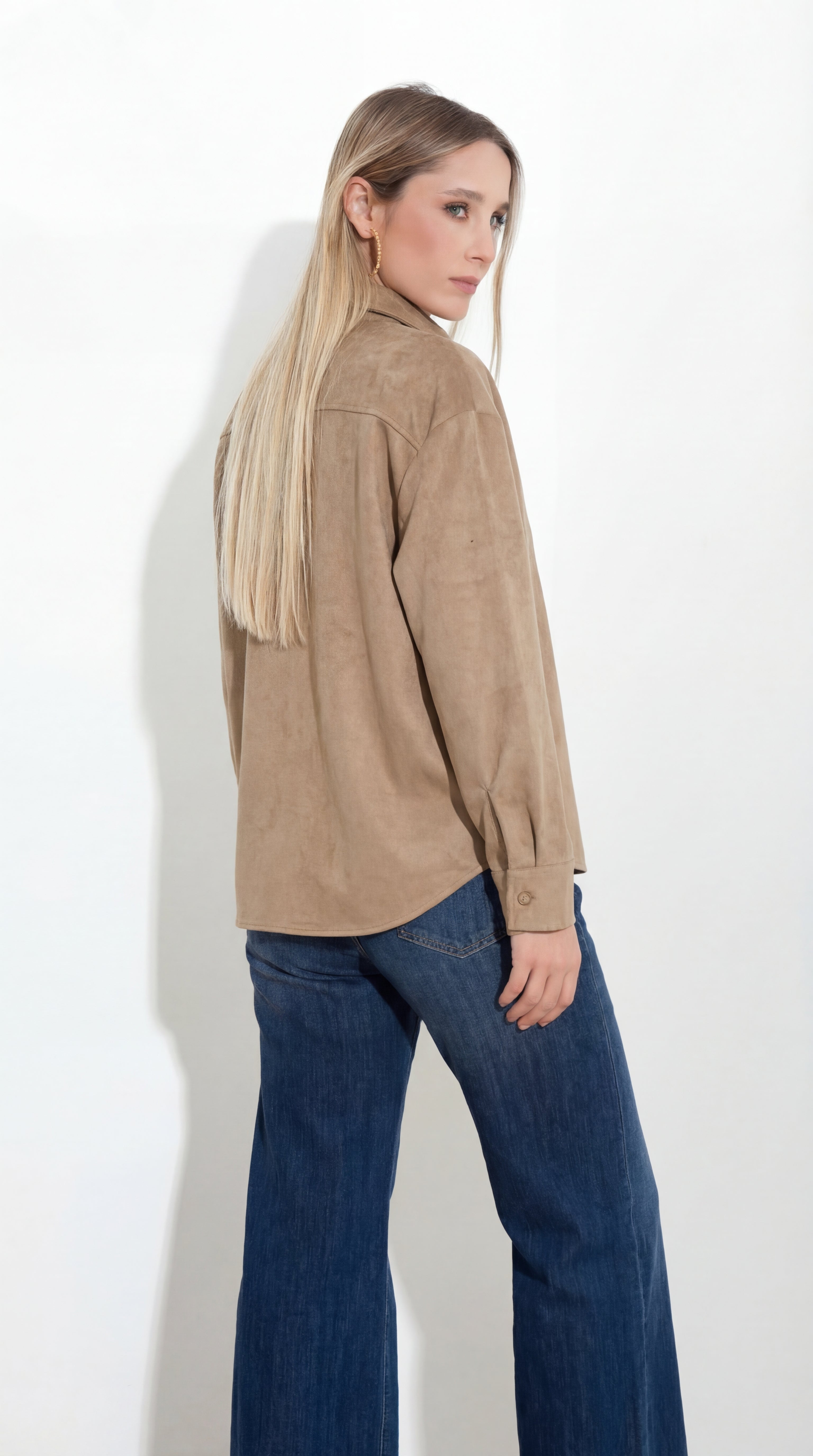 Bonded faux suede shirt jacket