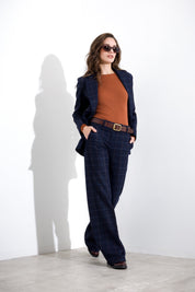 Straight-leg trousers in wool and silk check
