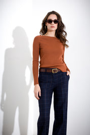 Ribbed boat neck sweater