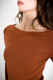 Ribbed boat neck sweater