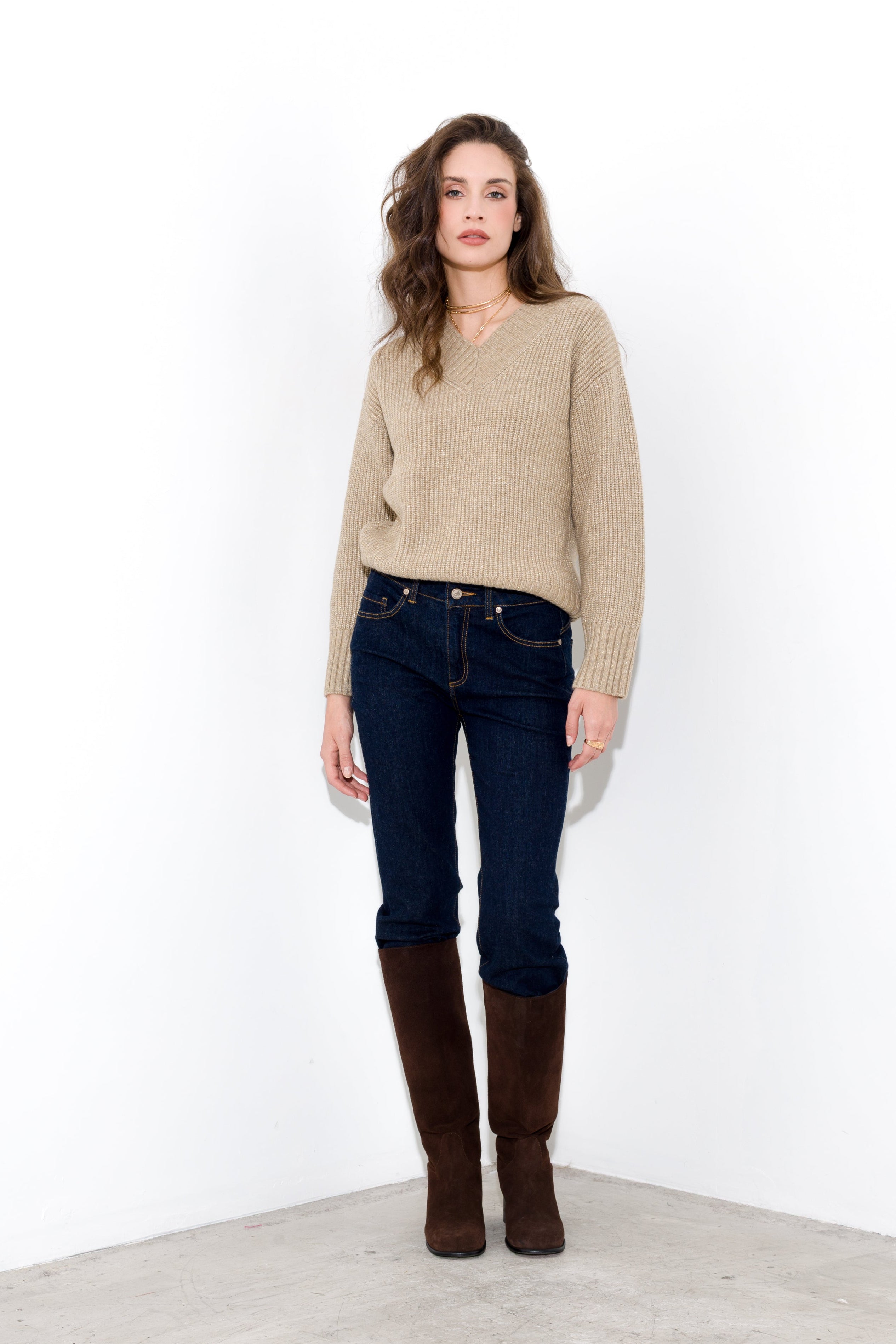 Maglia scollo a v filo lurex