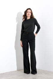 Straight trousers in buttoned wool and silk