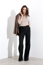 Straight trousers in buttoned wool and silk