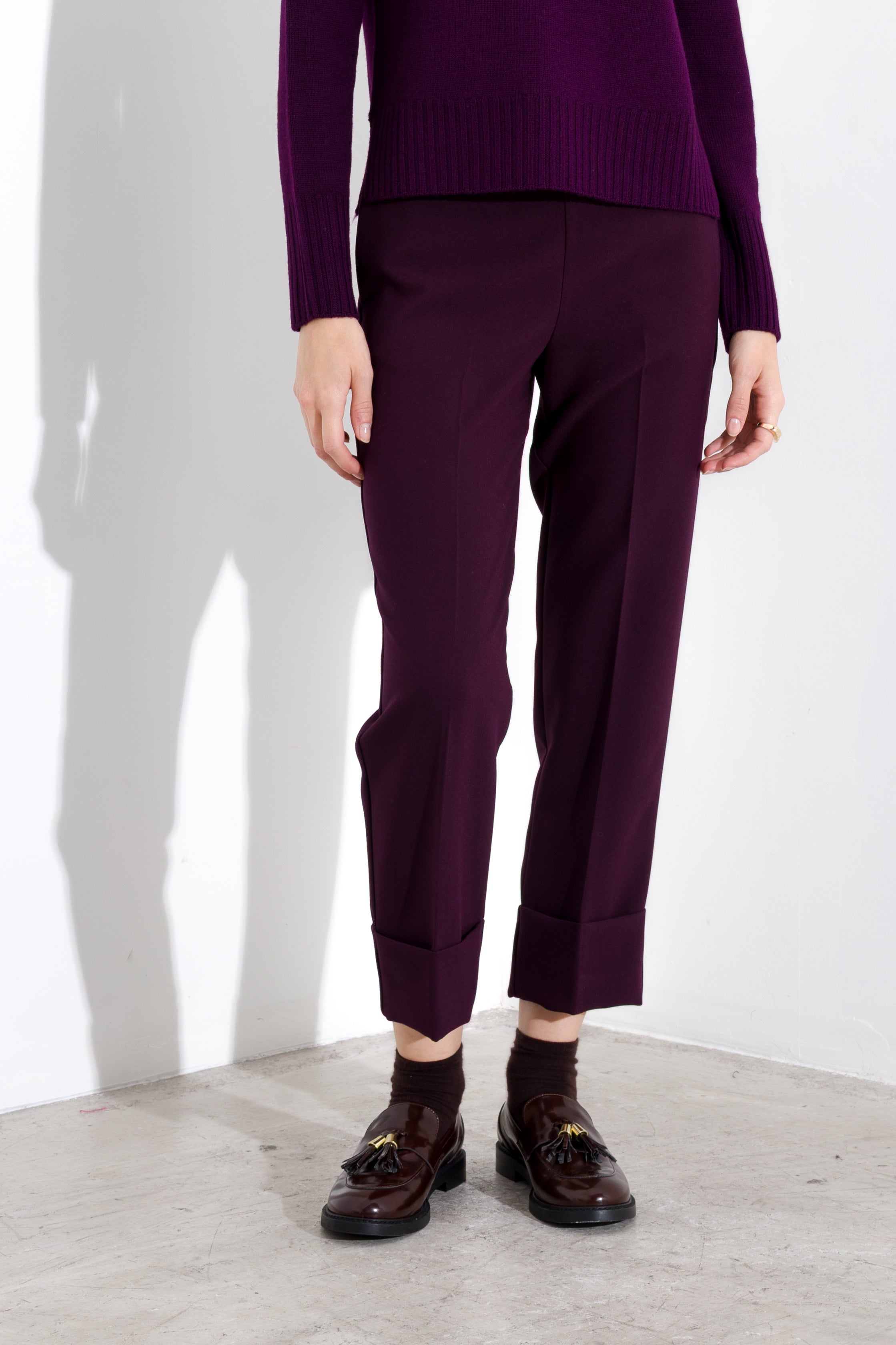 Pantalone con risvolto in tela lana
