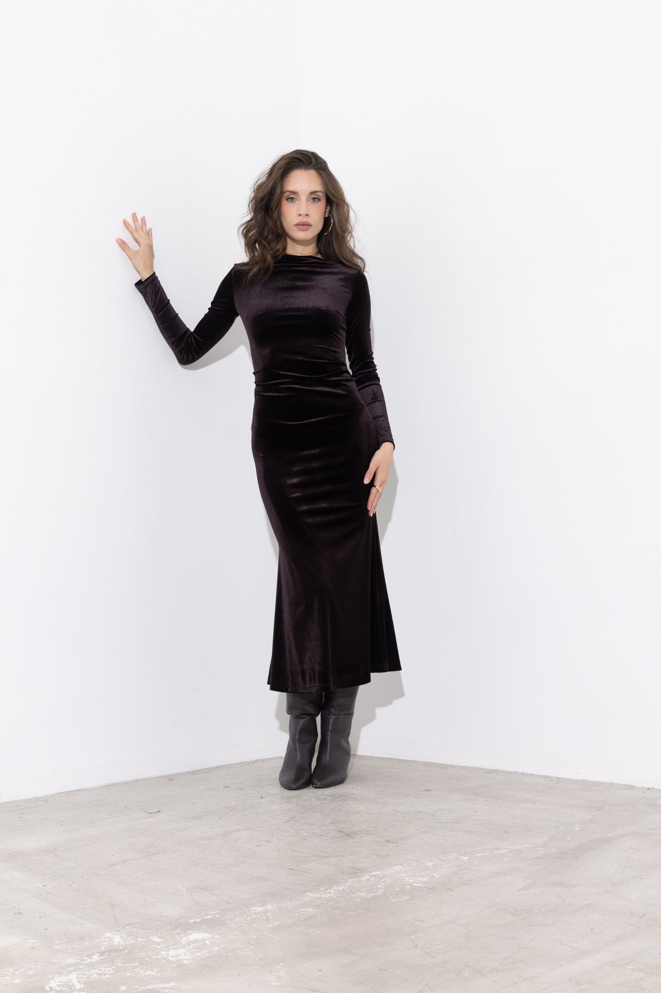 Abito midi in velluto ciniglia