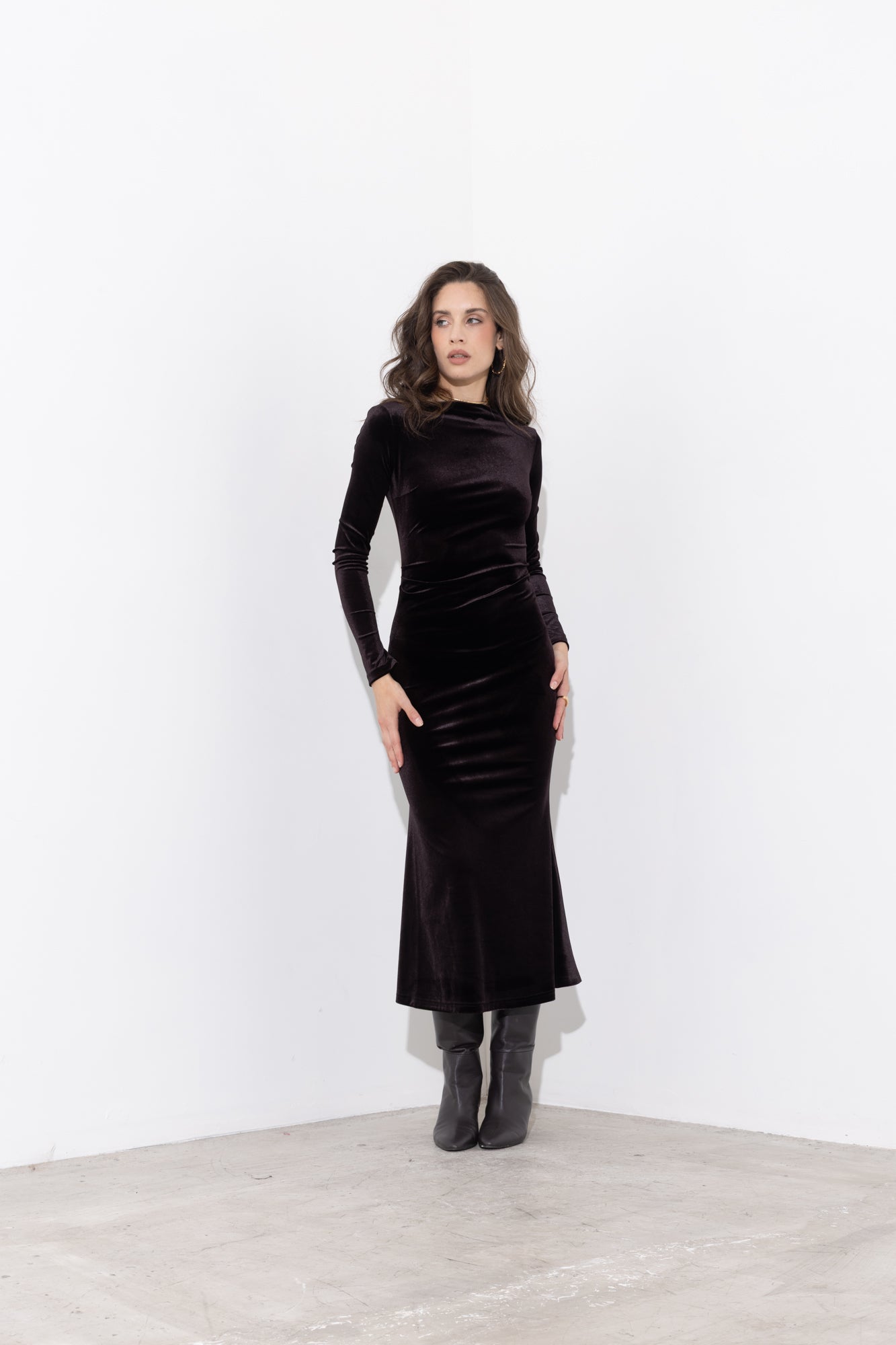 Abito midi in velluto ciniglia