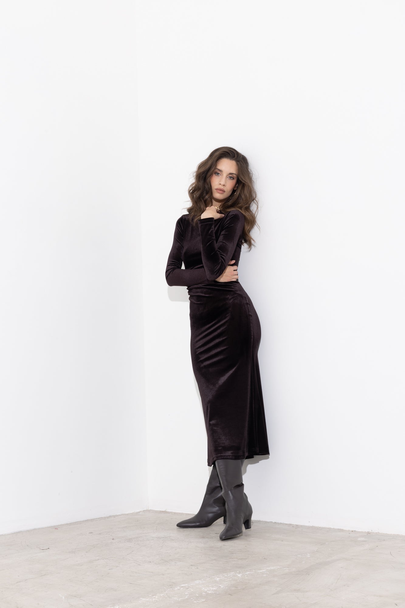 Abito midi in velluto ciniglia