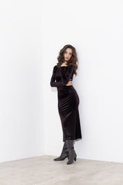 Abito midi in velluto ciniglia