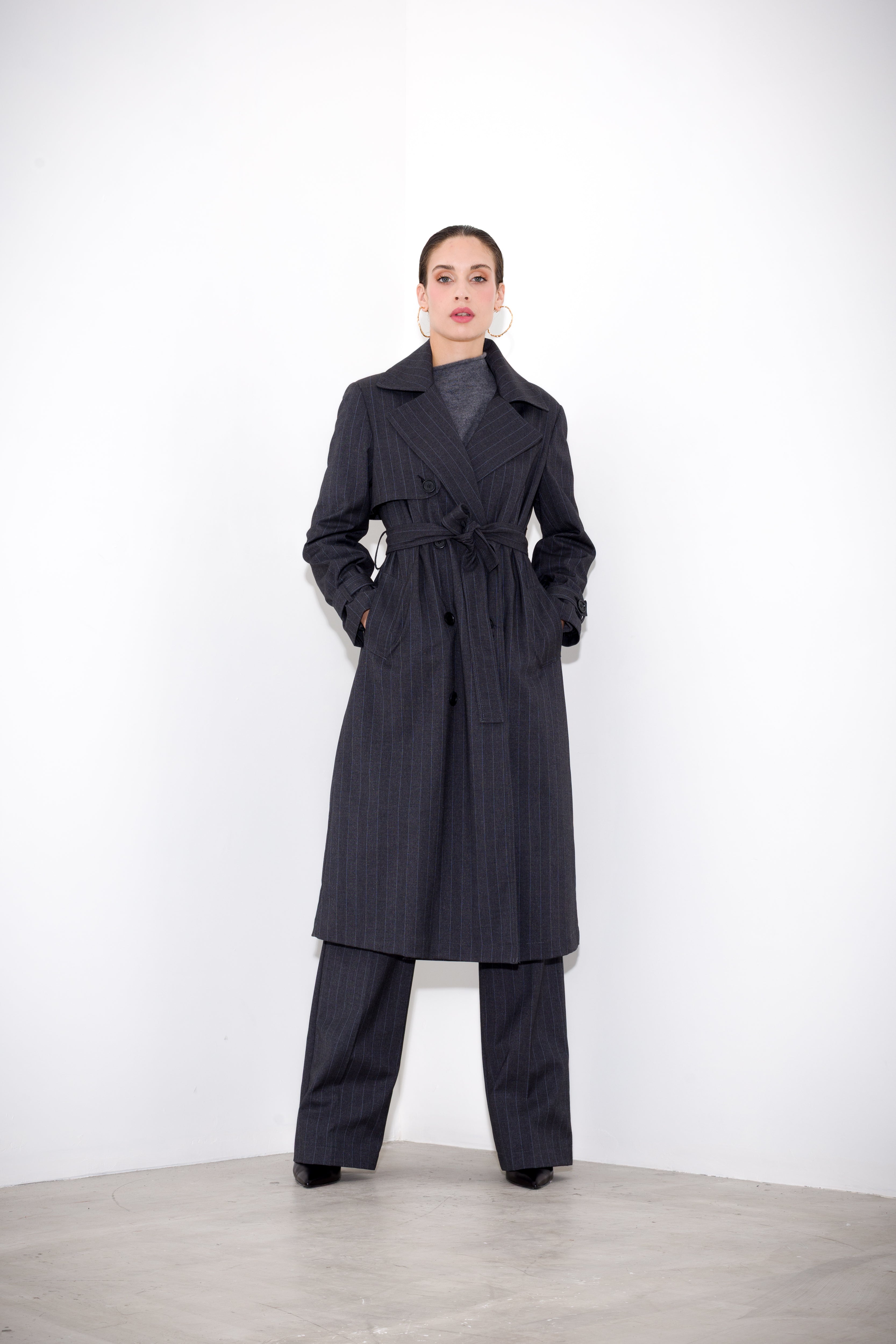 Trench lungo gessato