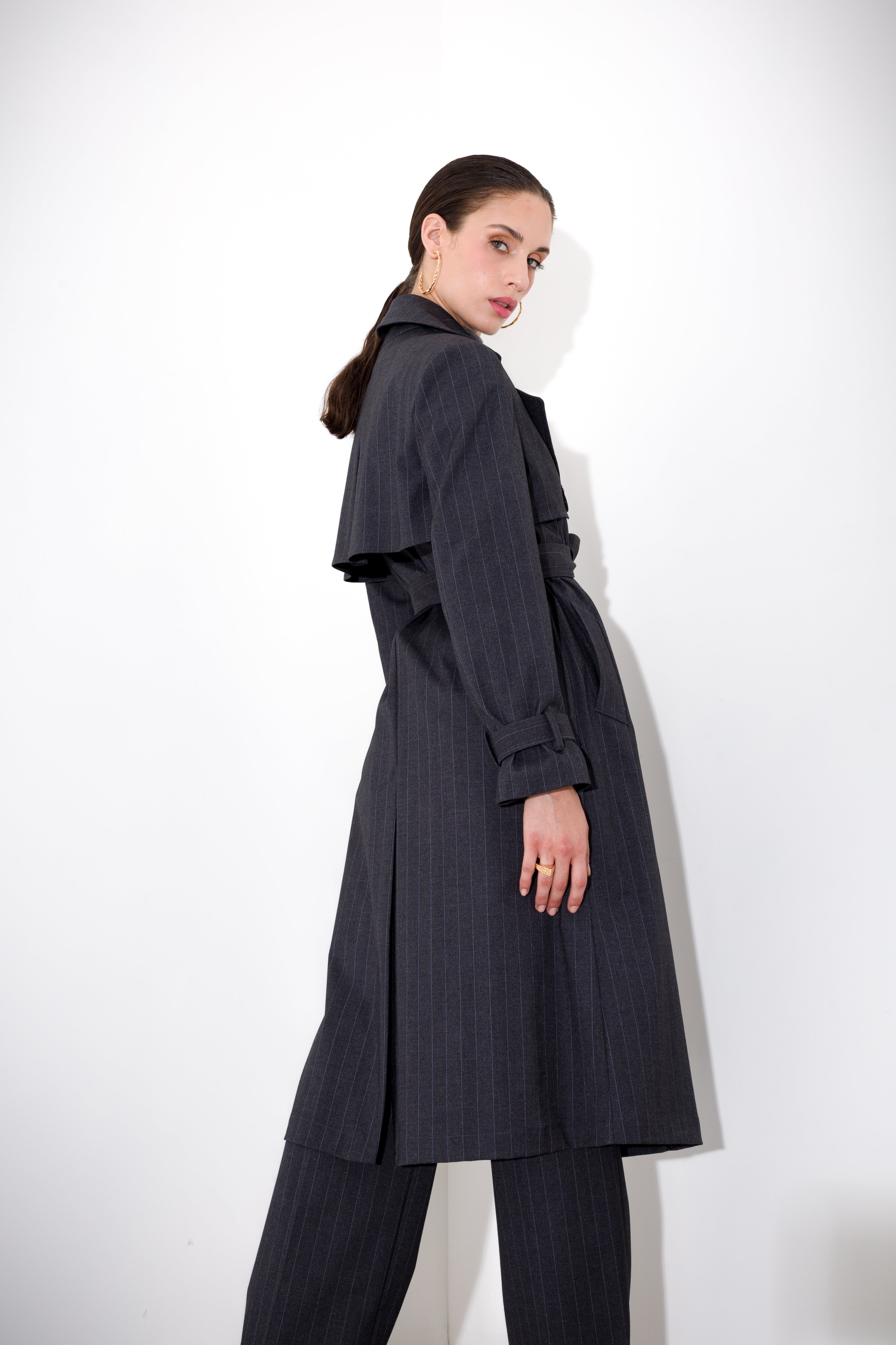 Trench lungo gessato
