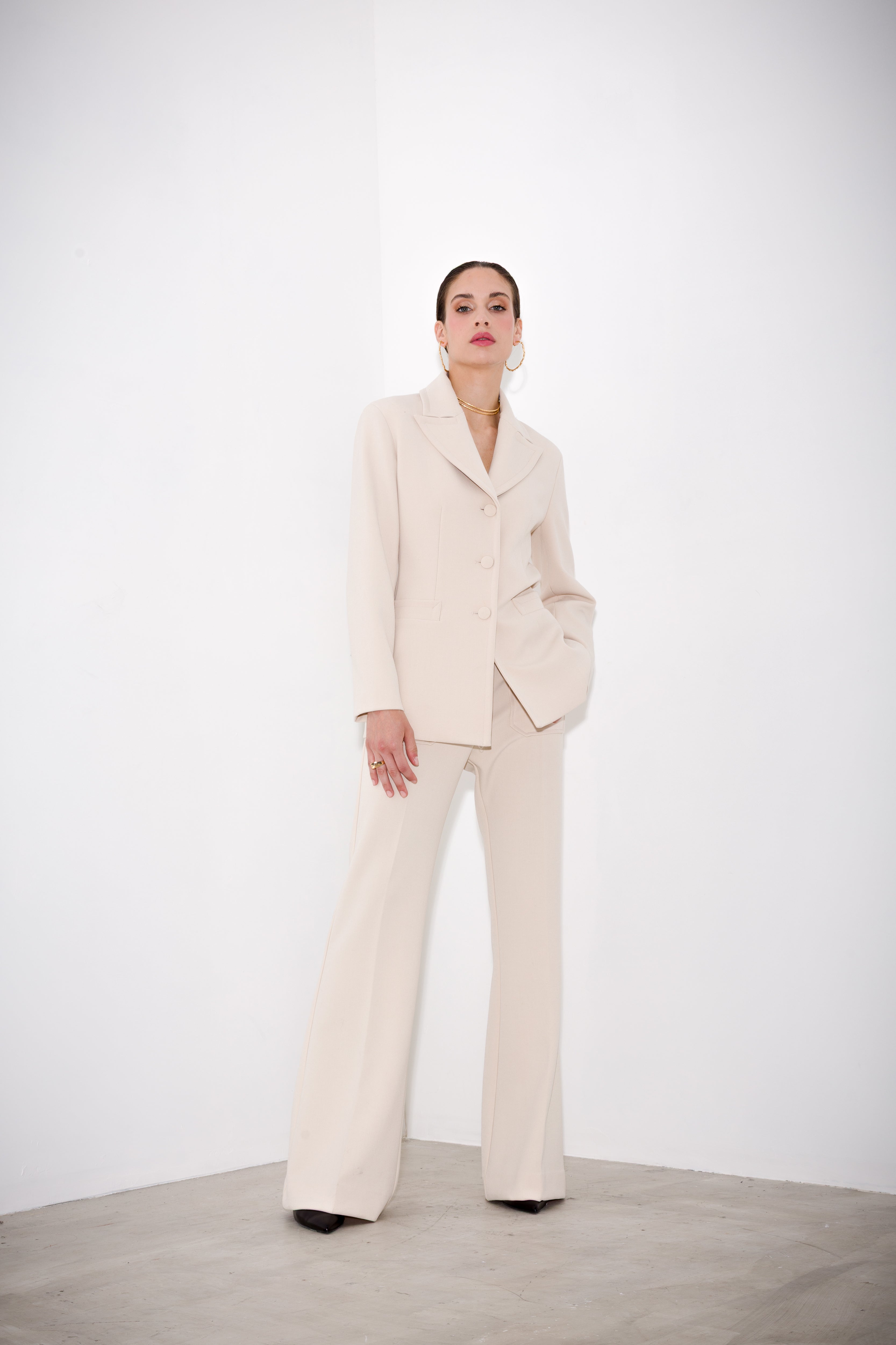 Double crepe flared trousers