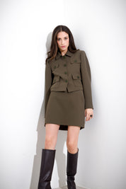 Giacca cropped in fluido diagonale