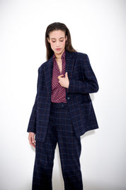 Single-breasted blazer in wool and silk check