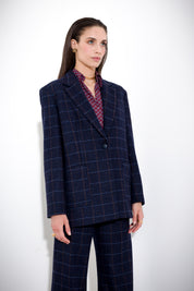 Single-breasted blazer in wool and silk check