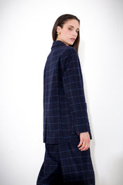 Single-breasted blazer in wool and silk check