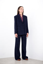 Straight-leg trousers in wool and silk check
