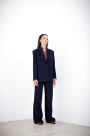 Single-breasted blazer in wool and silk check