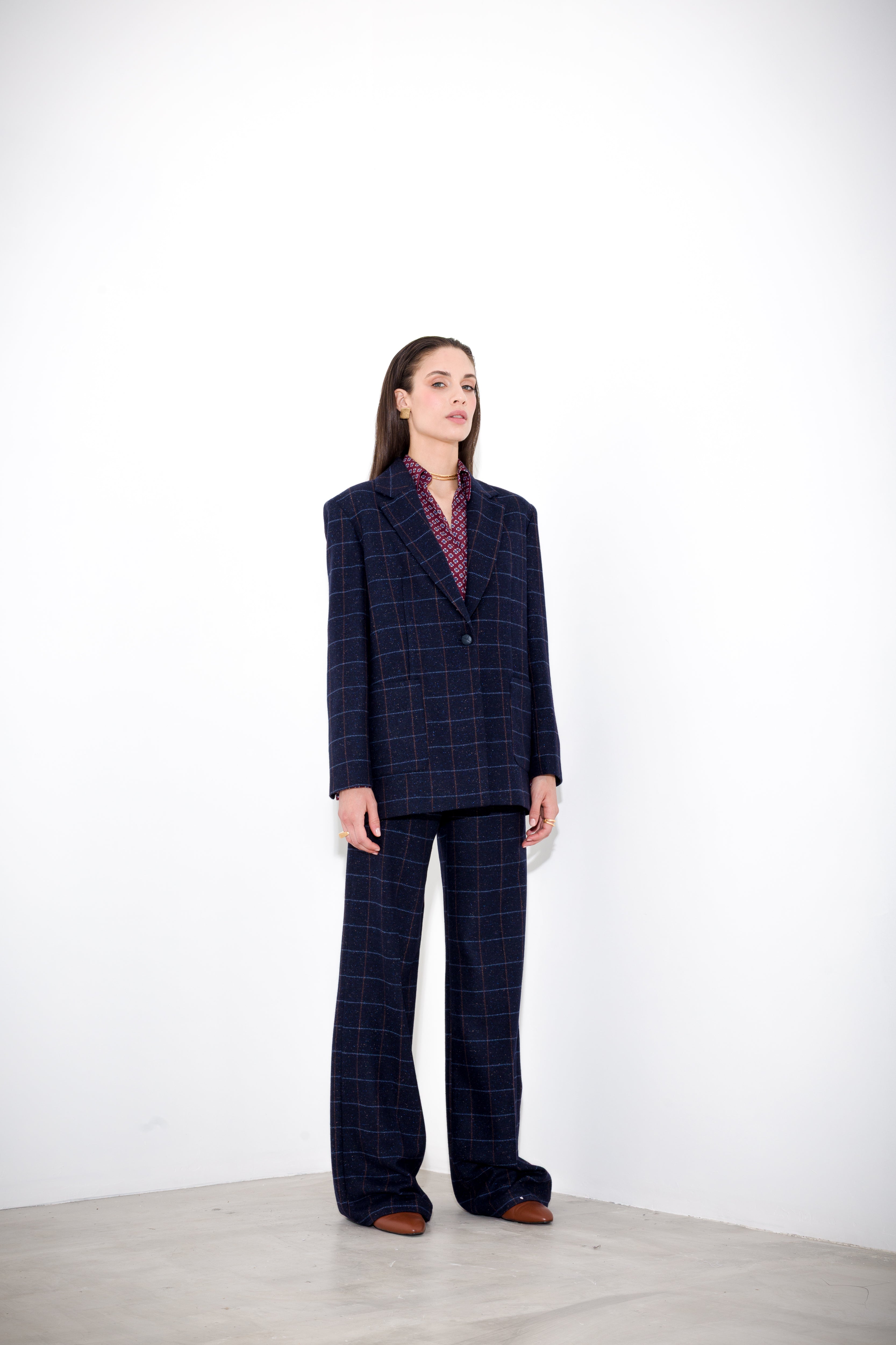 Single-breasted blazer in wool and silk check