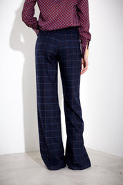 Straight-leg trousers in wool and silk check