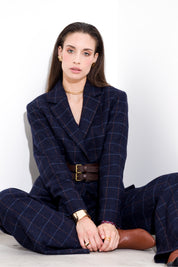 Single-breasted blazer in wool and silk check