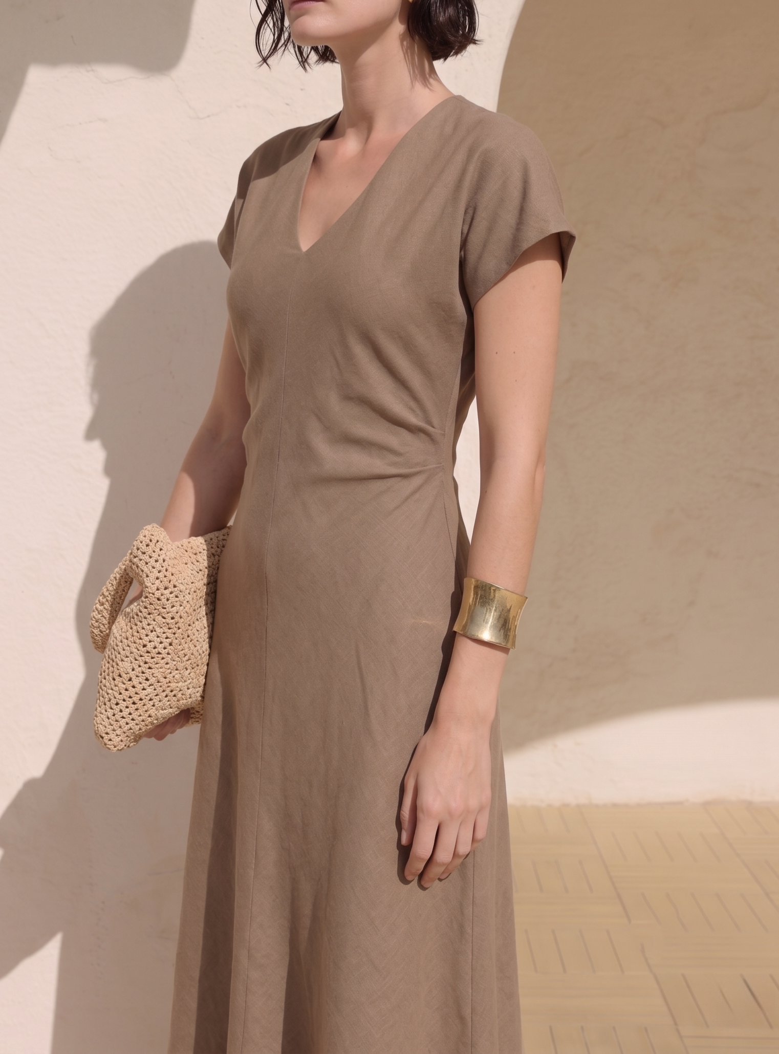 Abito midi in lino viscosa