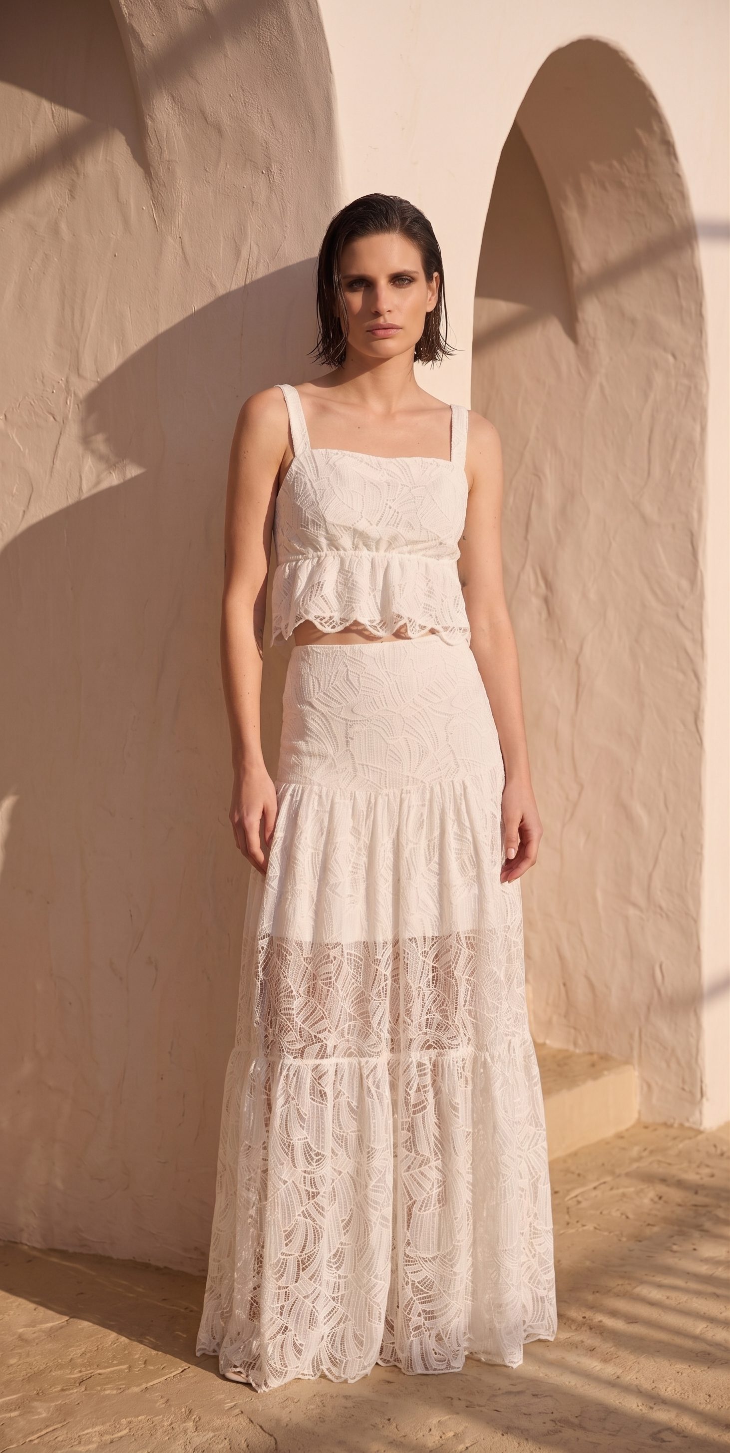 Top crop in cotone e paillettes