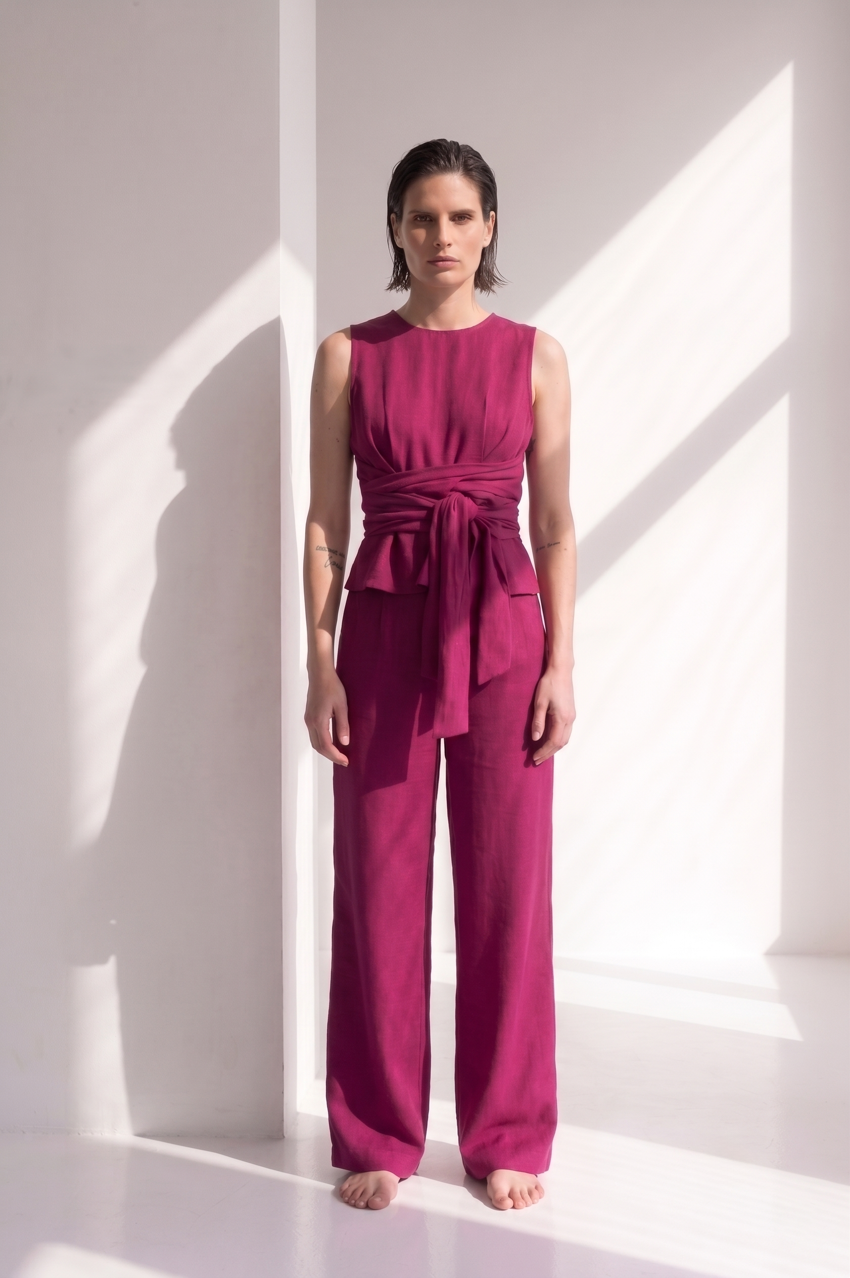 Pantalone palazzo in lino viscosa