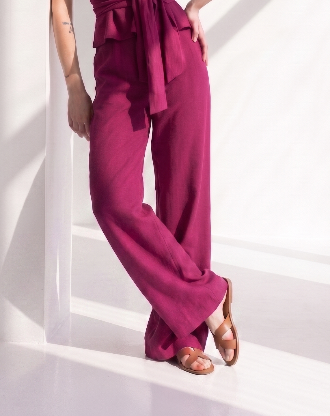 Pantalone palazzo in lino viscosa